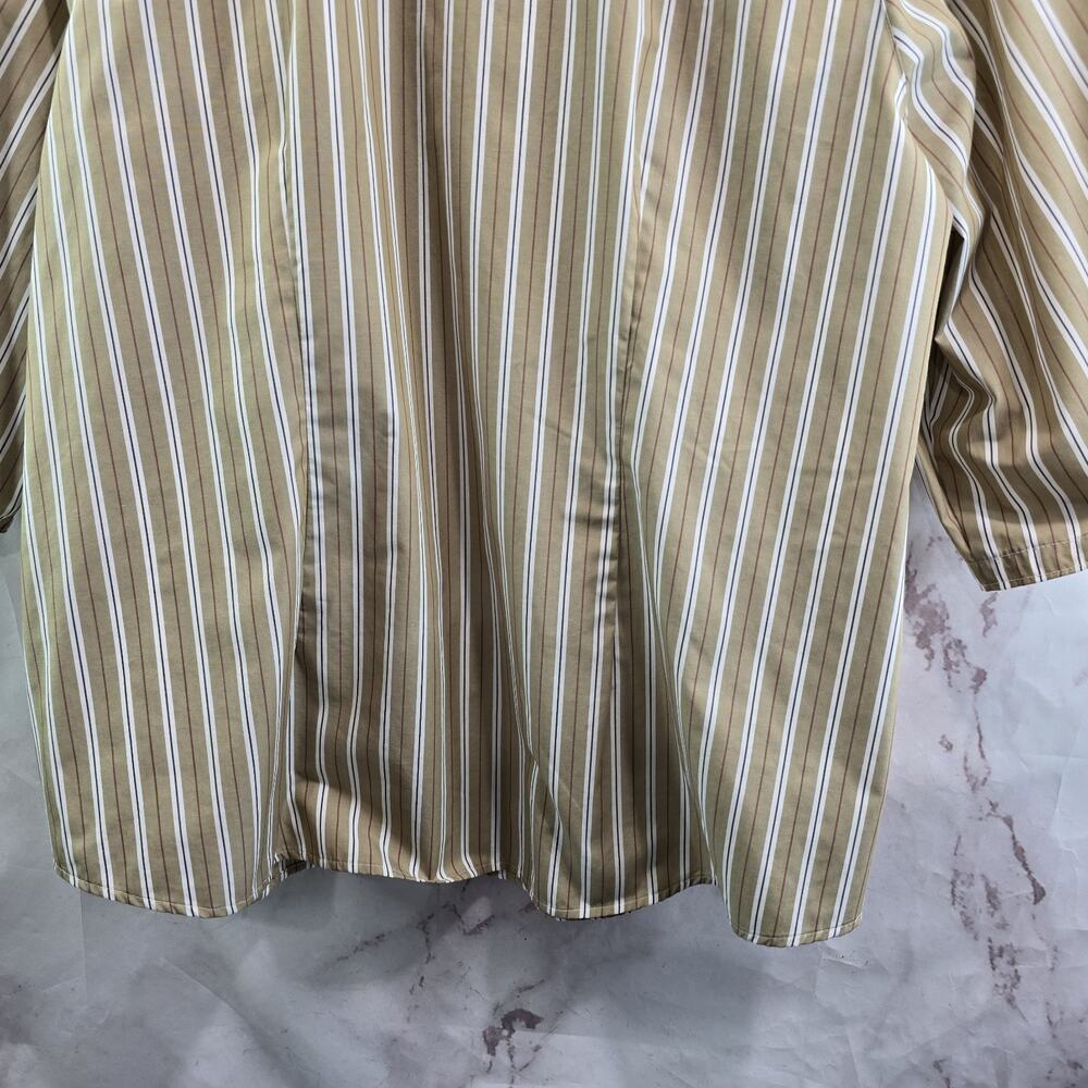 Foxcroft Shirt Women 16W Beige White Tan Striped Button Up Wrinkle Free Shaped - Picture 8 of 12